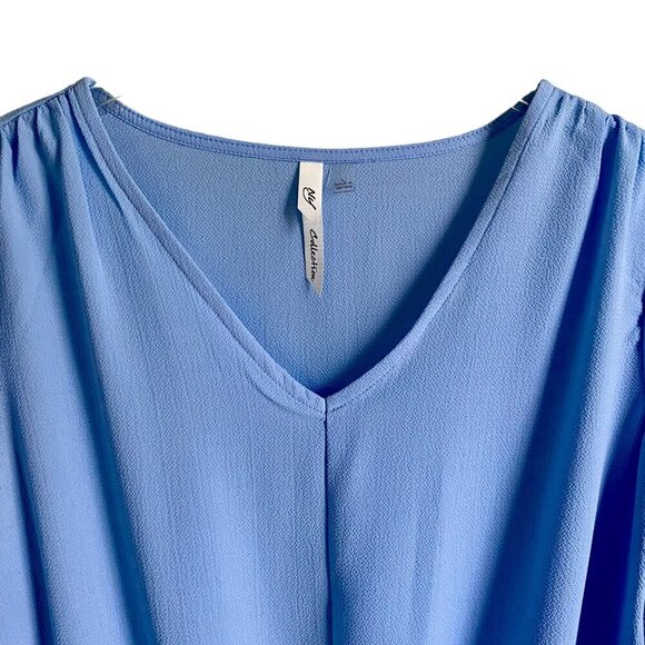 NY Collection Women's Elbow Sleeve V Neck Tie Front Blue Top Large NEW NWT - Picture 5 of 11
